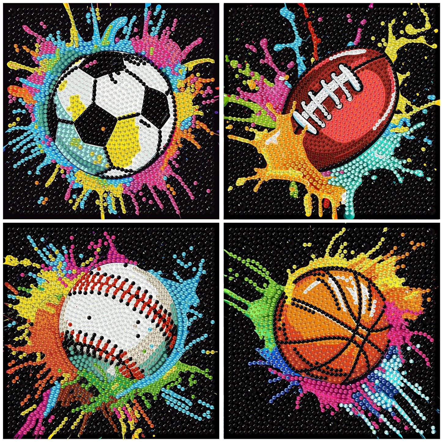 bleihum 4 Pack Diamond Art Painting Kits for Kids, Sports Small Diamond Art for Kids Ages 8-12, Cute Football Gem Art Kits for Kid Gift Home Wall Decor 6X6 inch