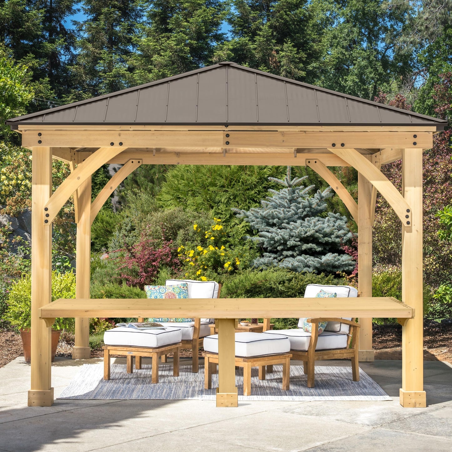 Yardistry 10' Meridian Bar Counter Attachment for 10' Pavilions, Gazebos, and Pergolas - Cedar Lumber - Natural Cedar Stain Color - Pavilion Not Included