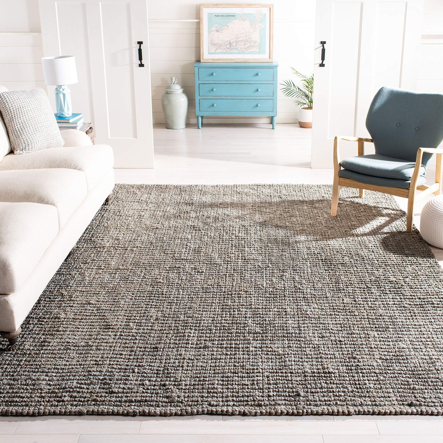 SAFAVIEH Area Rug 10' Square - Natural Fiber Collection - Large - Light Grey, Handmade Jute, Farmhouse Style, Chunky Textured Thick Pile (NF447G)