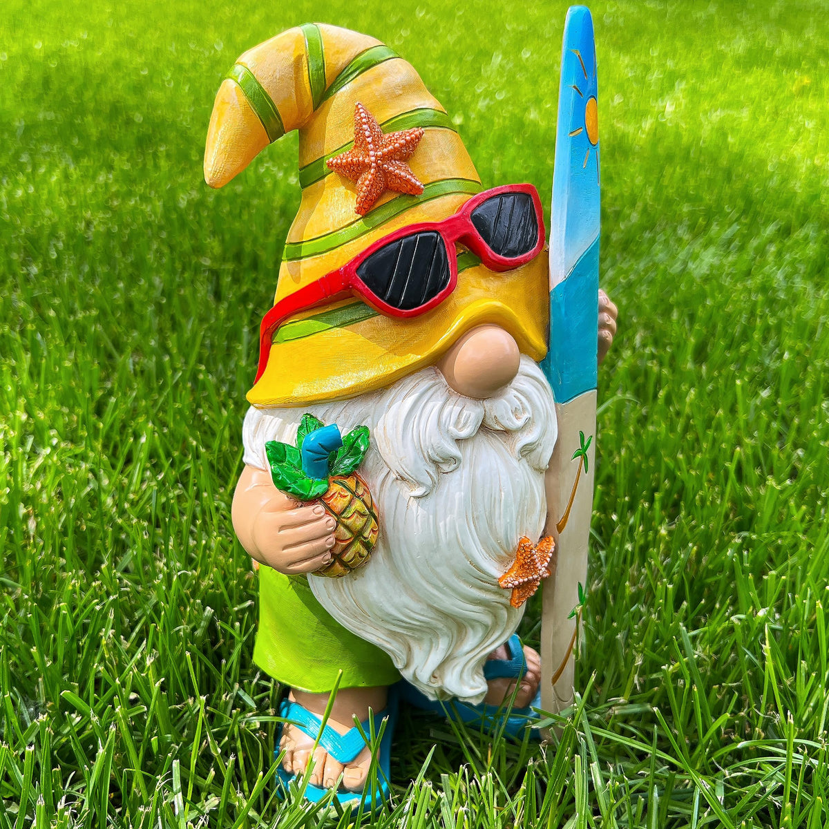 Mood Lab Garden Gnome - Surfer Gnome Figurine - 9.1 Inch Tall Funny Lawn Statue - for Outdoor & House Decor