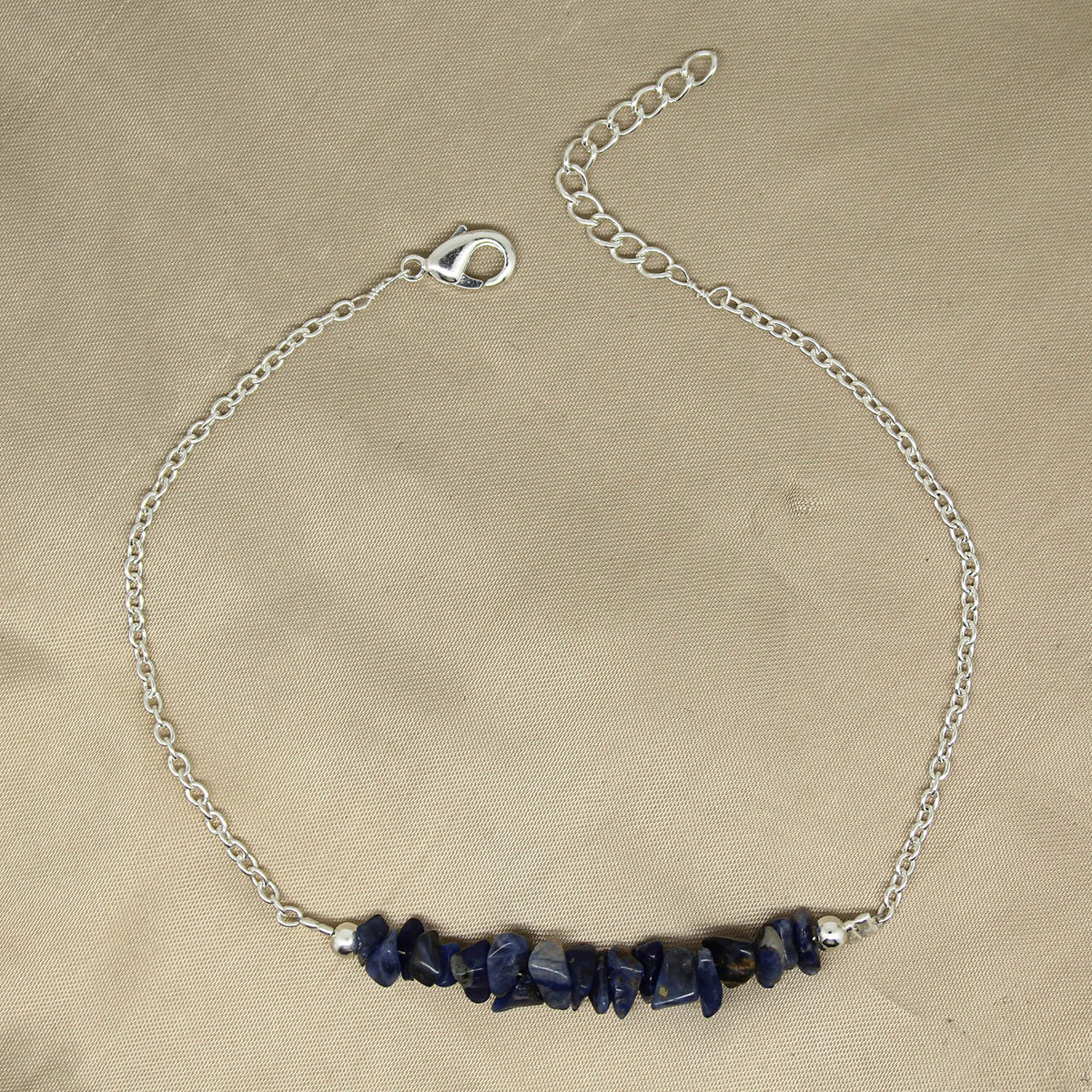 Gempires Natural Gemstone Chip Bar Bracelet for Women, Crystal Healing Bracelet, Multiple Gemstone Options, Adjustable Yellow Gold Plated Chain (7” + 1” Extender), Dainty Stackable Jewelry Gift for Her (Sodalite)
