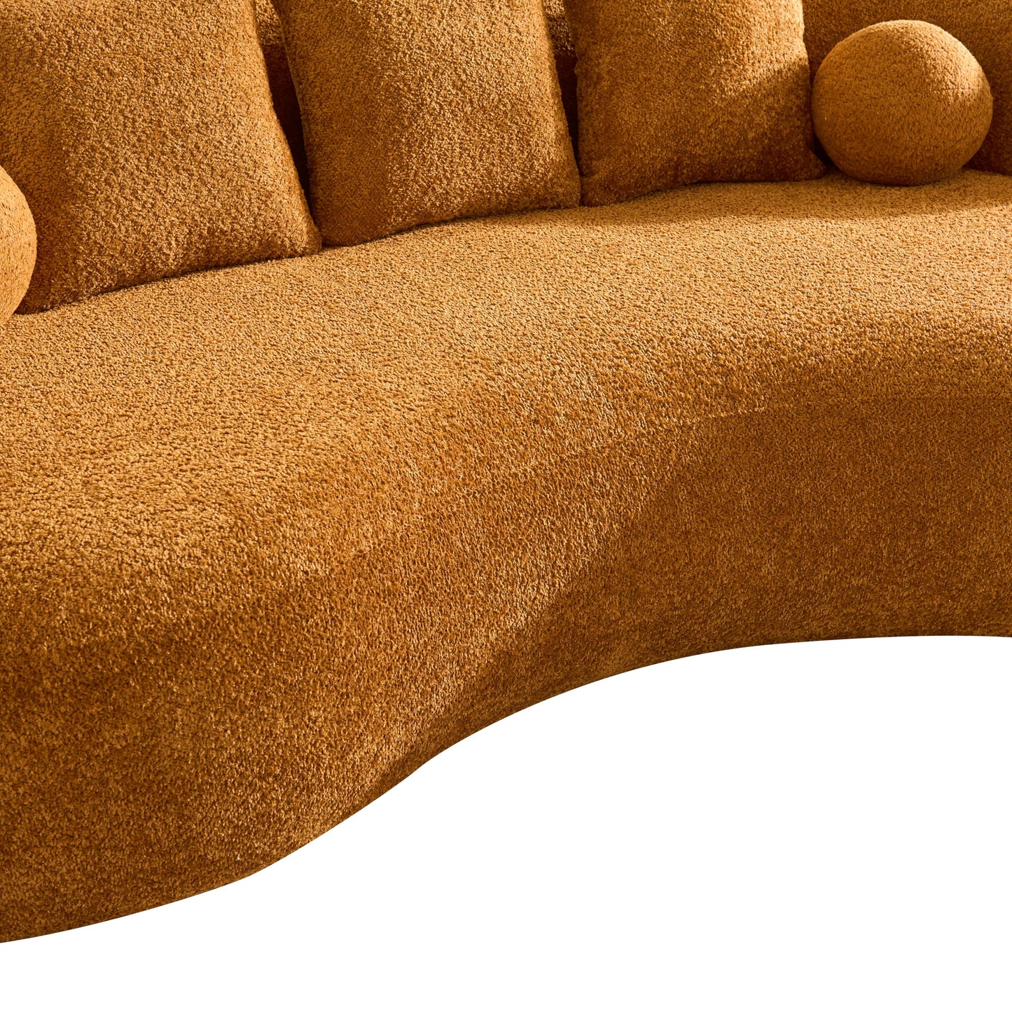 Christopher Knight Home Nomad Curved Sofa, 90" Boucle Upholstered 3 Seater Couch with Decor Cushions, Modern Cloud Couch with Deep Seat, Fabric Upholstered Seating Set for Living Room Bedroom, Camel