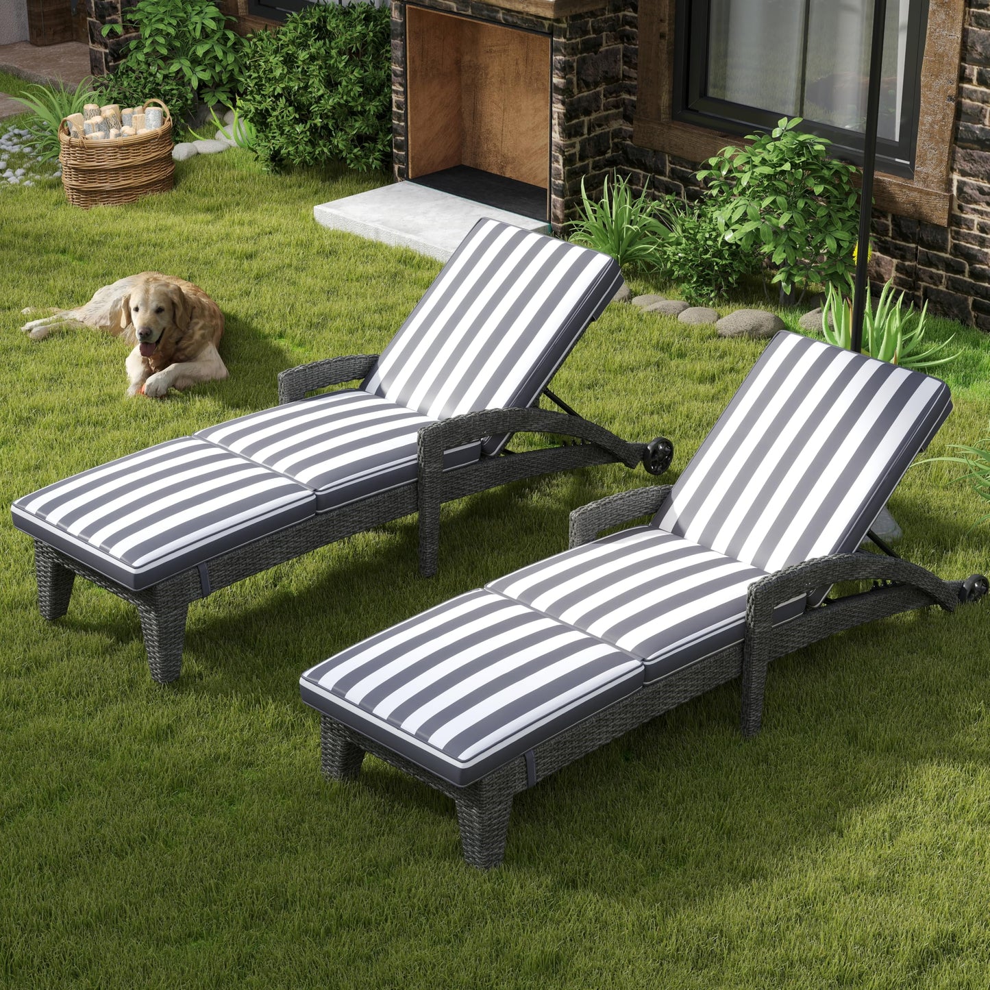 DAYAOUTDOOR Patio Chaise Lounger Set of 2, Outdoor Lounger Patio Chairs, Heavy Duty Lounge Chairs Outdoor, Chaise Lounges for Resort, Backyard, Deck, Poolside, Garden, Grey Stripe