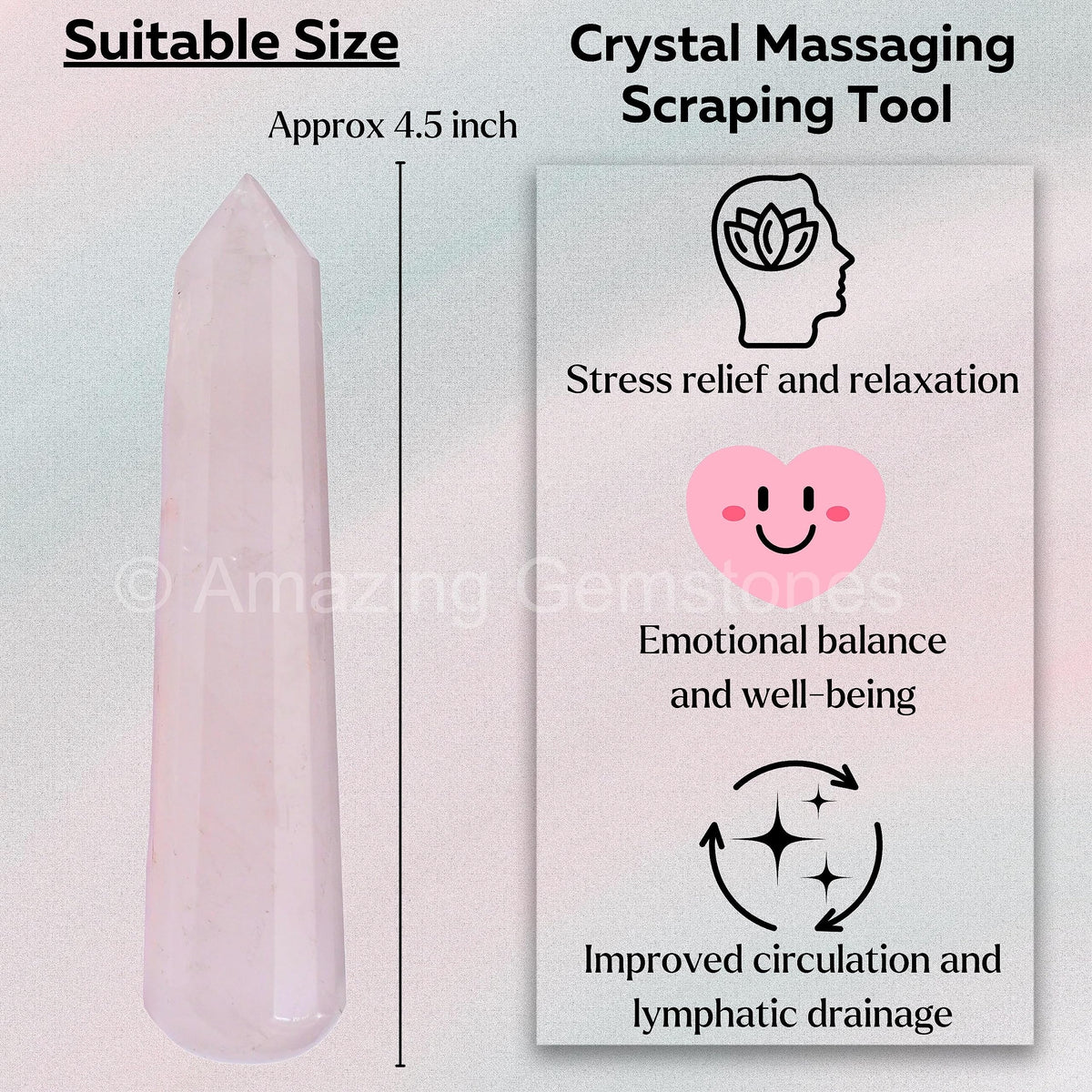 Amazing Gemstone Rose Quartz Crystal Wand Massage Stick - Pelvic Wand Gua Sha for Adults - Crystals and Healing Stones Massage Wands for Adults Gifts (Pointed)