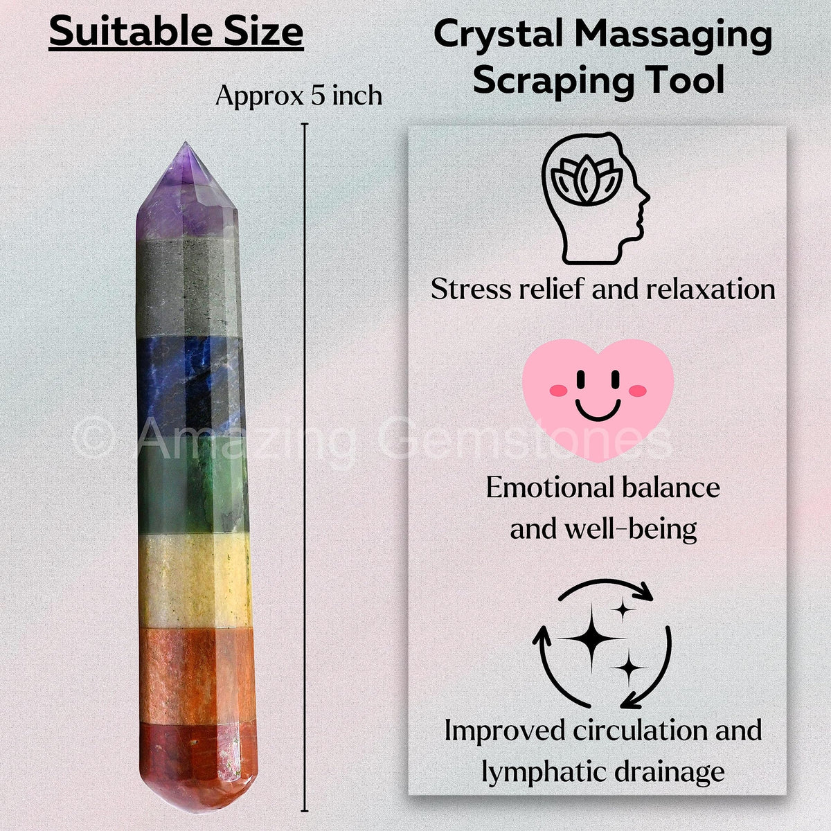 Amazing Gemstone Large Chakra Crystal Wand Massage Stick - Pelvic Wand Gua Sha for Adults - Crystals and Healing Stones Massage Wands for Adults Gifts (Pointed)