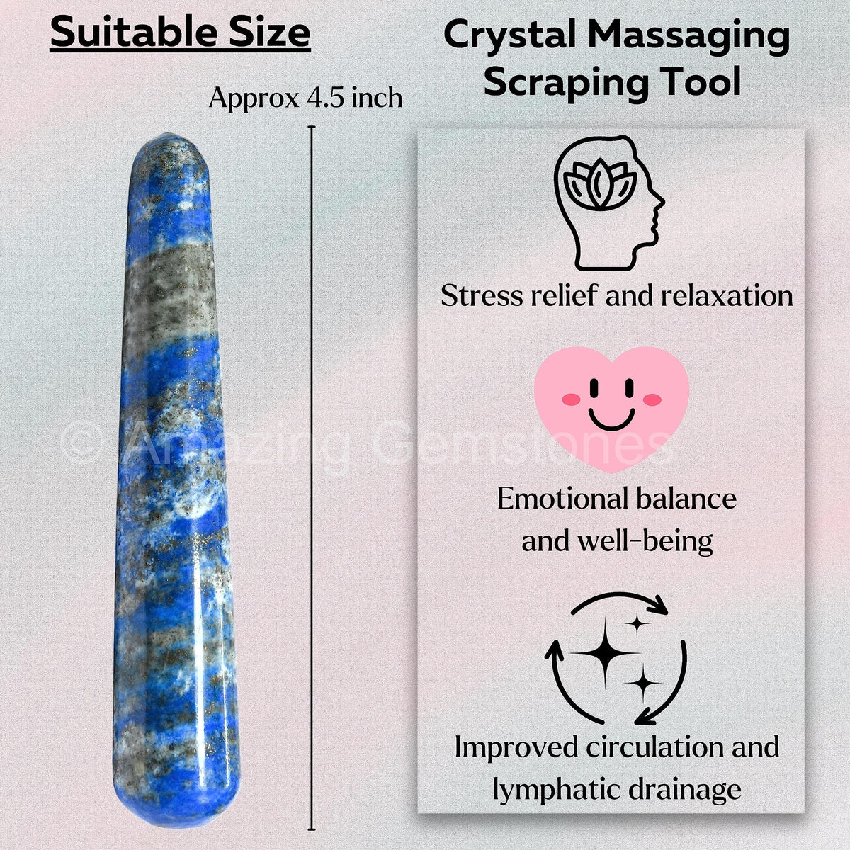 Amazing Gemstone Lapis Lazuli Crystal Wand Massage Stick - Pelvic Wand Gua Sha for Adults - Crystals and Healing Stones Massage Wands for Adults Gifts (Smooth)