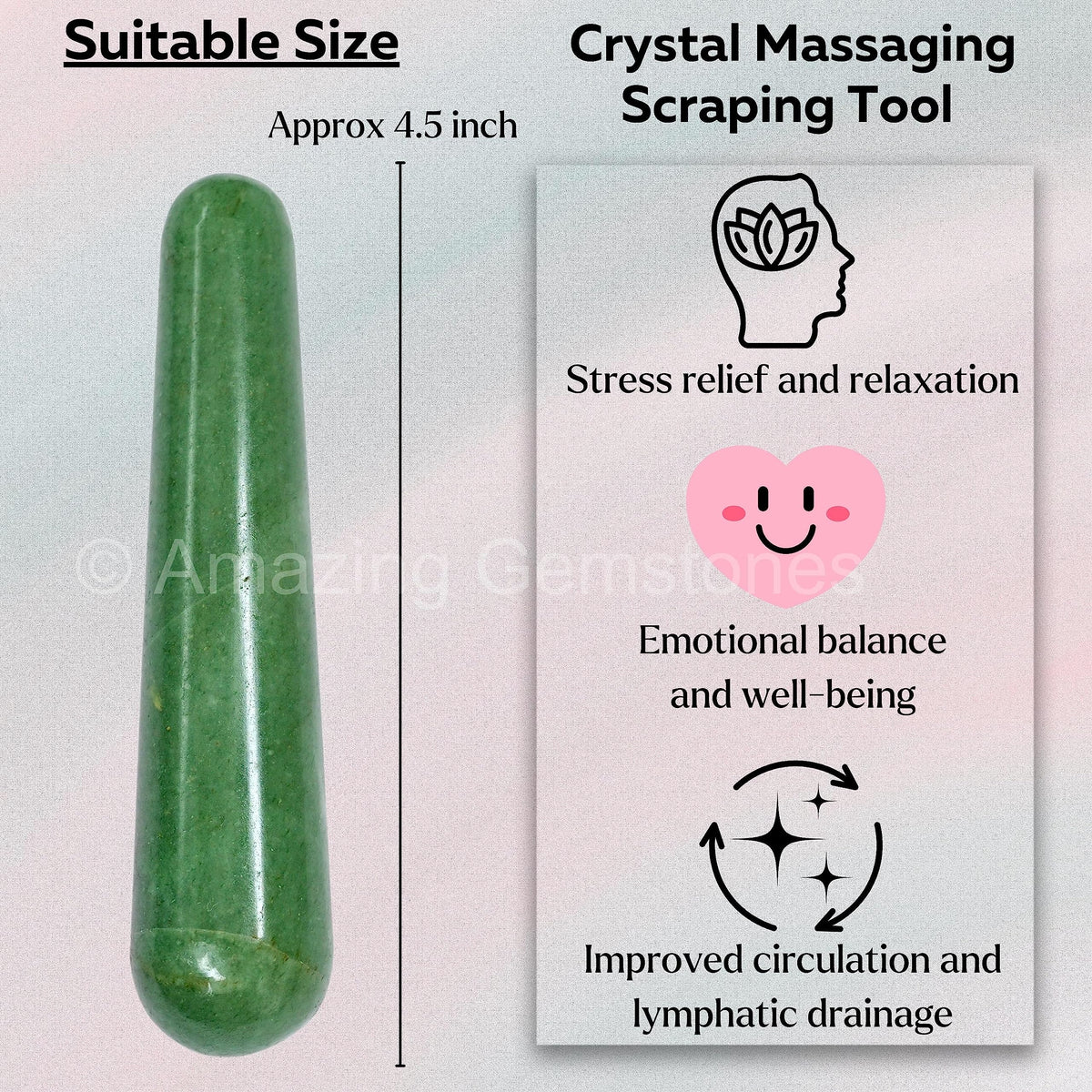 Amazing Gemstone Green Aventurine Crystal Wand Massage Stick - Pelvic Wand Gua Sha for Adults - Crystals and Healing Stones Massage Wands for Adults Gifts (Smooth)